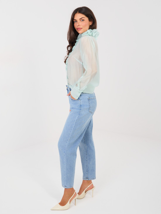 Damen Mom Jeans in Blau mit hohem Bund