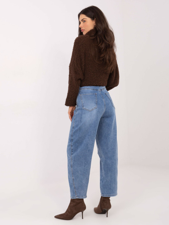 Damen-Balloonfit-Jeans mit hohem Bund, blau