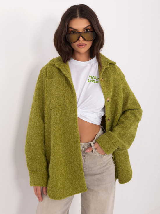 Olivgrüne Übergangsjacke mit Kragen und Taschen