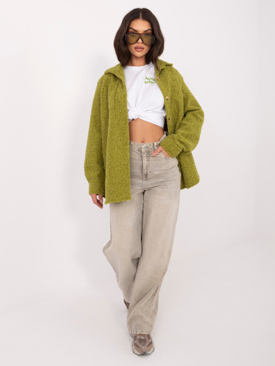 Olivgrüne Übergangsjacke mit Kragen und Taschen