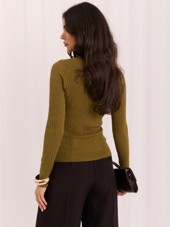 Olivgrüner Polo-Pullover mit Kragen und Knöpfen