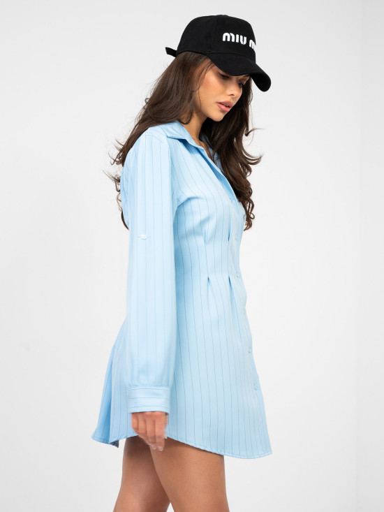 Gestreiftes Hemdblusenkleid in Mini-Länge, blau