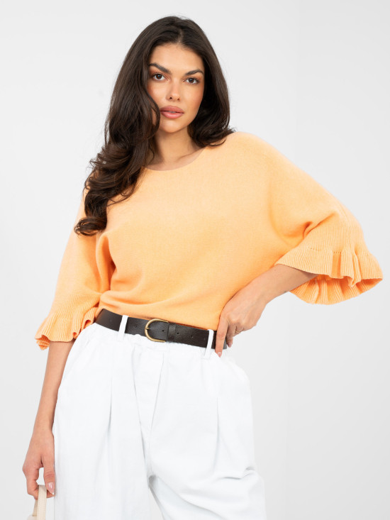 Eleganter oranger Pullover mit 3/4-Ärmeln und Volant