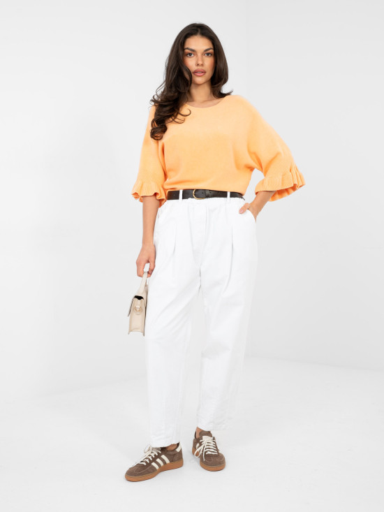 Eleganter oranger Pullover mit 3/4-Ärmeln und Volant