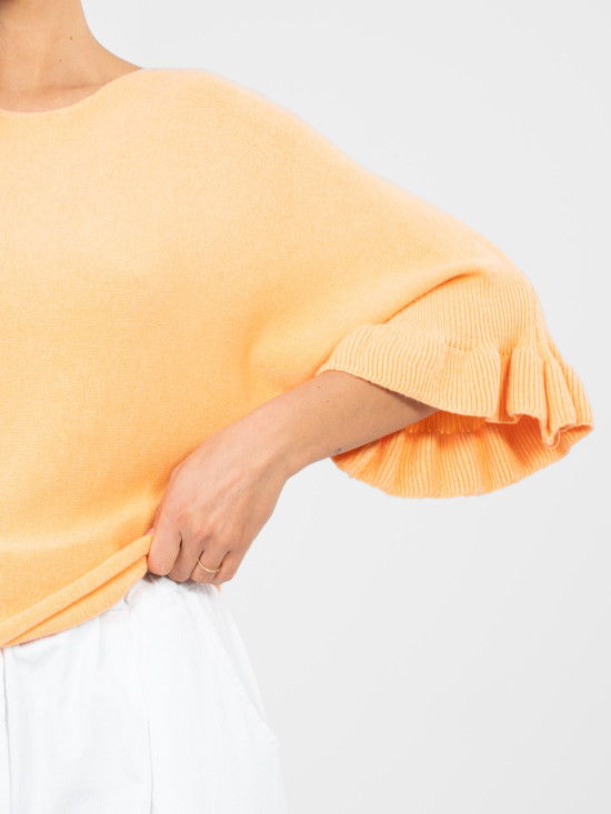 Eleganter oranger Pullover mit 3/4-Ärmeln und Volant