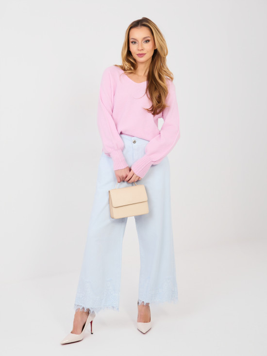 Rosa Strickpullover mit V-Ausschnitt