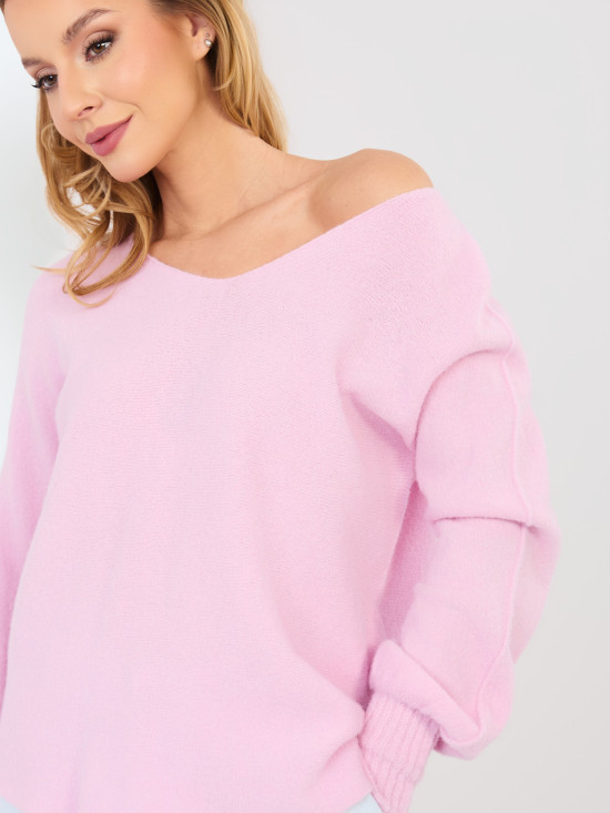 Rosa Strickpullover mit V-Ausschnitt