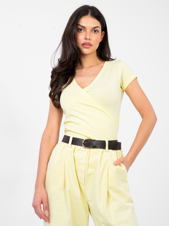 Gelbes Baumwoll-T-Shirt mit Wickelausschnitt