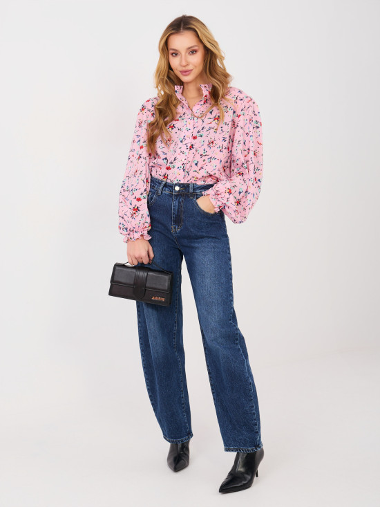 Rosa Hemd mit Blumenmuster und Puffärmeln