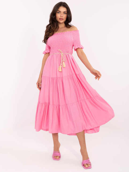 Rosa ausgestellte Kleid mit Gürtel