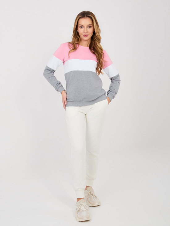Gestreiftes Sweatshirt aus Baumwolle in Grau-Rosa