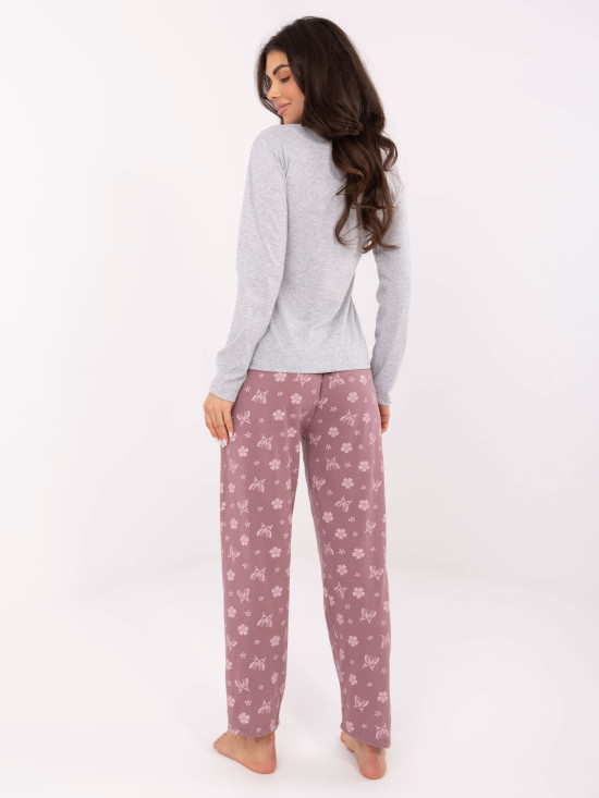 Damen Schlafanzug aus Baumwolle mit Print in Grau