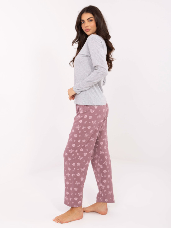 Damen Schlafanzug aus Baumwolle mit Print in Grau