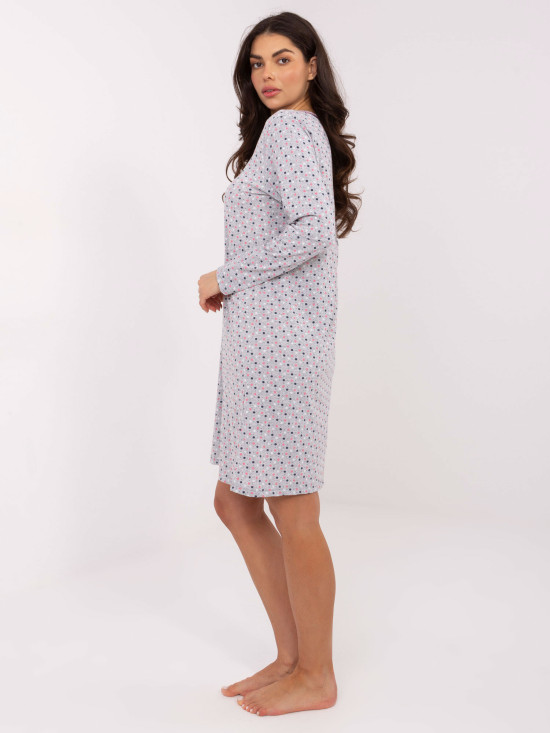 Damen Nachthemd grau mit langen Ärmeln und Schleife