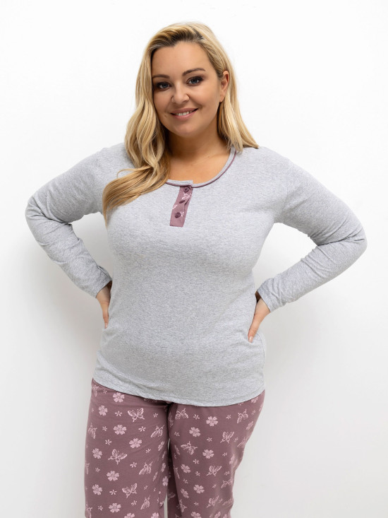 Damen Schlafanzug grau mit Blumenmuster