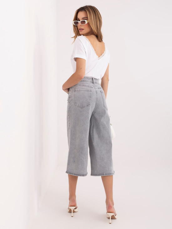 Graue Culotte-Jeans mit hohem Bund
