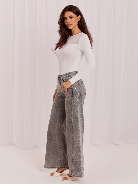 Graue Wide-Leg-Jeans mit hohem Bund