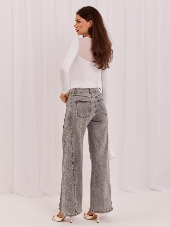 Graue Wide-Leg-Jeans mit hohem Bund