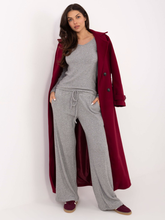 Graue, weite Rippstrickhose mit hohem Bund