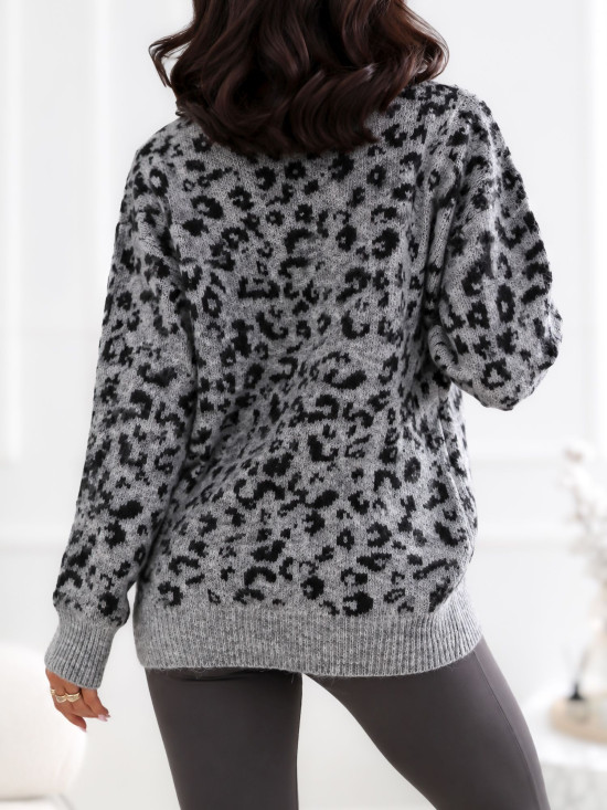 Grauer Pullover mit Animal-Print