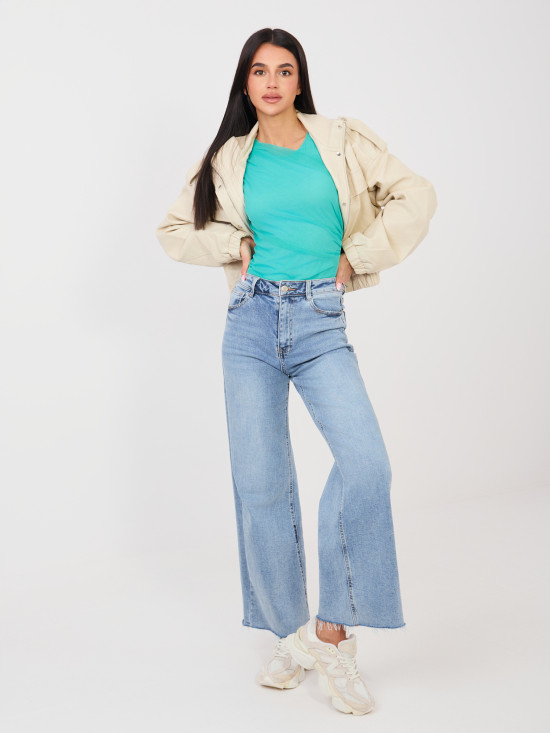 Eleganter blauer Body mit langen Ärmeln und Rundhalsausschnitt