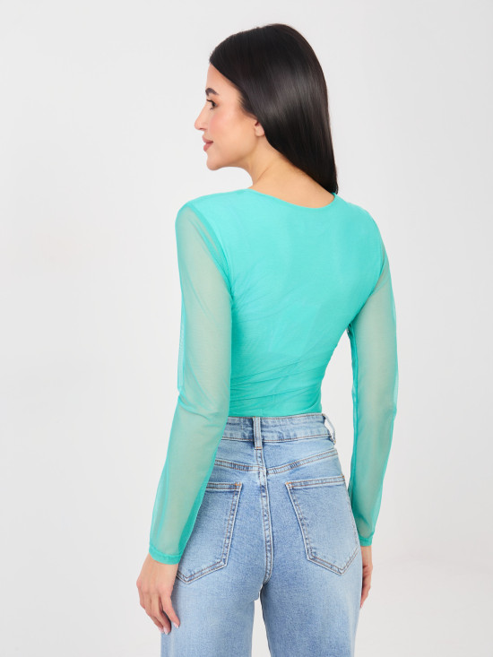 Eleganter blauer Body mit langen Ärmeln und Rundhalsausschnitt