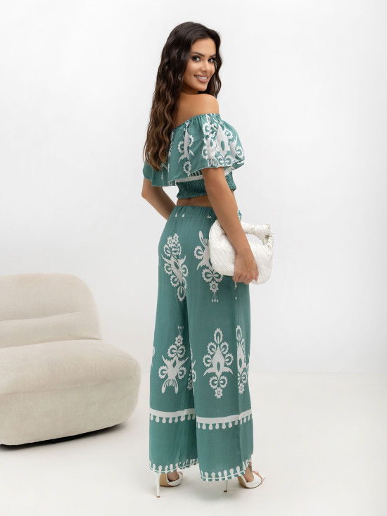 Boho-Set mit Bluse und Hose in Türkis