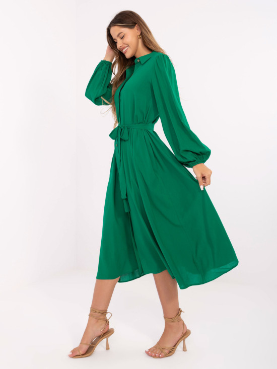 Elegantes grünes Midi-Kleid mit langen Ärmeln