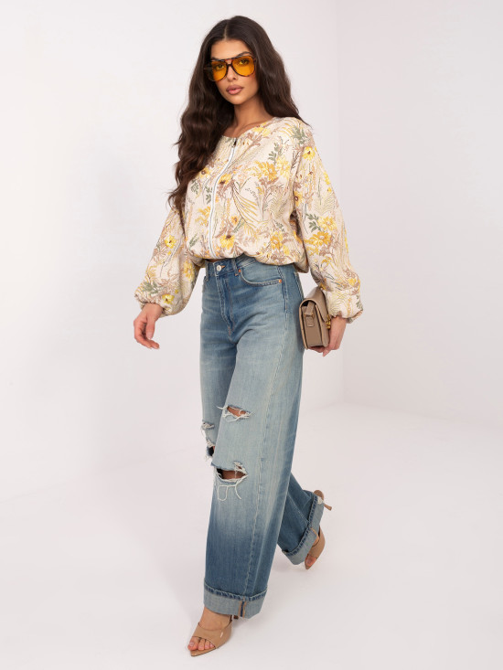 Gelbe geblümte Bomberjacke mit Futter