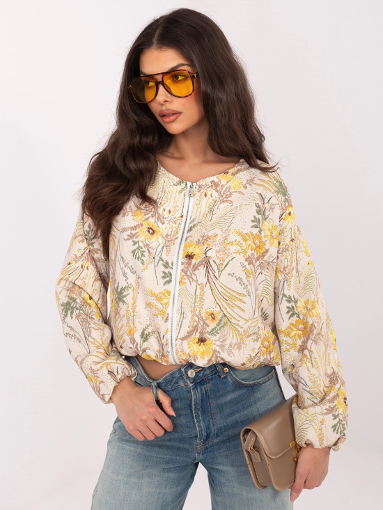 Gelbe geblümte Bomberjacke mit Futter