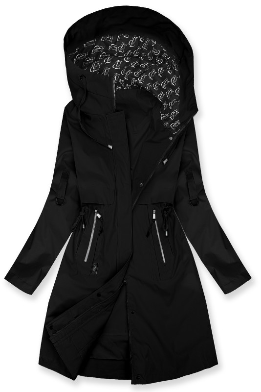 Verlängerter Parka s Print in der Kapuze Schwarz