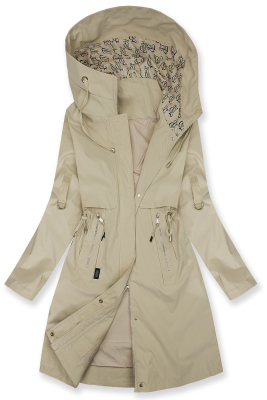 Verlängerter Parka s Print in der Kapuze Hellbeige