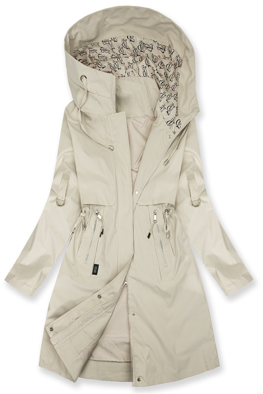 Verlängerter Parka s Print in der Kapuze Ecru