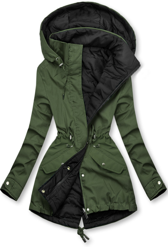 Wendejacke mit abnehmbarer Kapuze Khaki/Schwarz