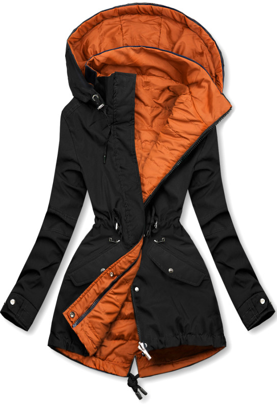 Wendejacke mit abnehmbarer Kapuze Schwarz/Terrakotta