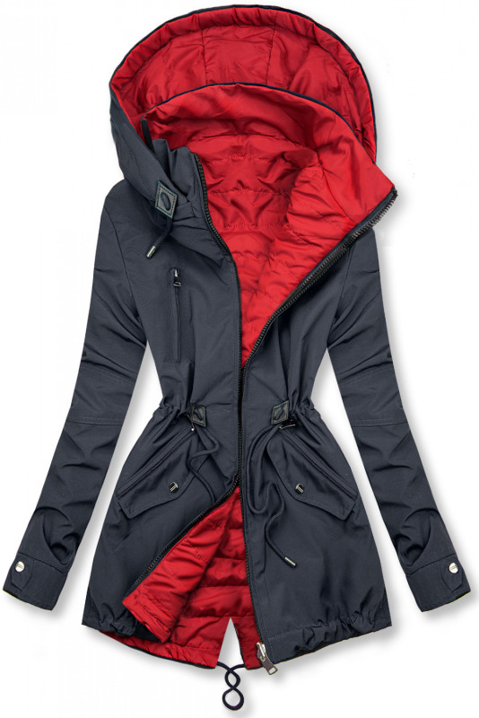 Beidseitig tragbare Frühlings-Wendeparka dunkelblau/rot