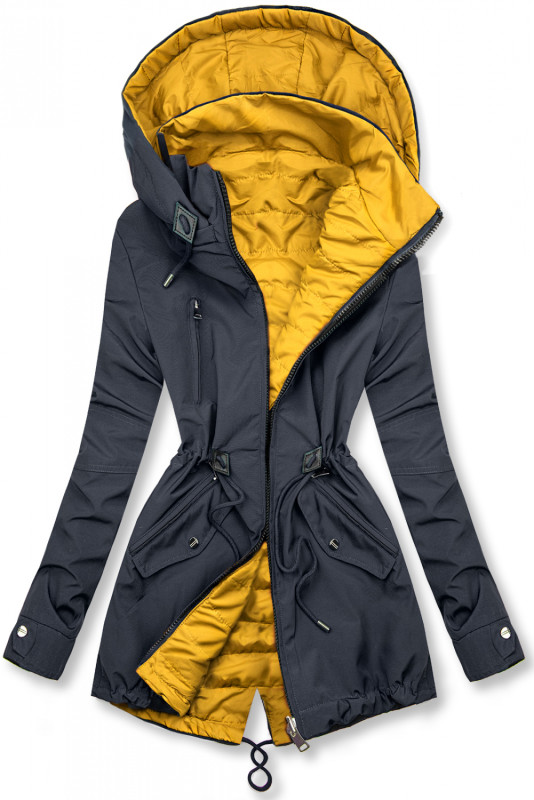 Beidseitig tragbare Frühlings-Wendeparka dunkelblau/gelb