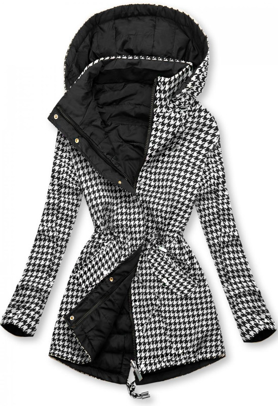 Parka mit Hahnentrittmuster/schwarz