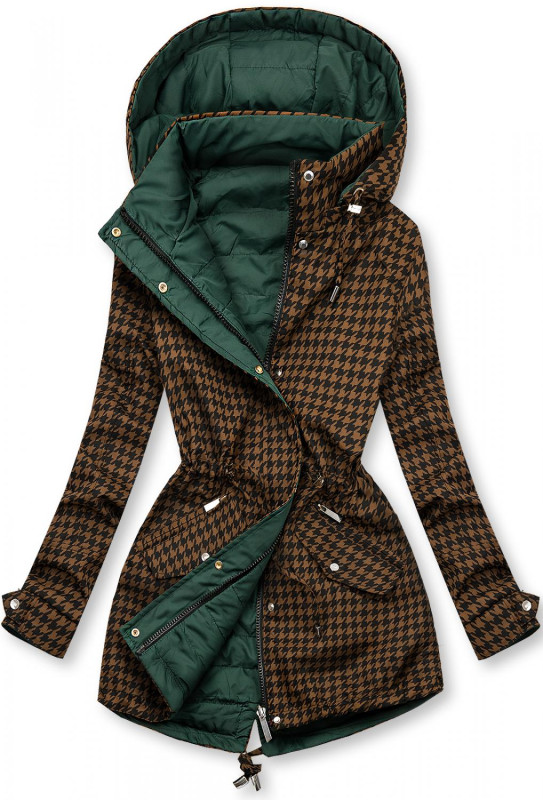 Parka mit Hahnentrittmuster braun/grün