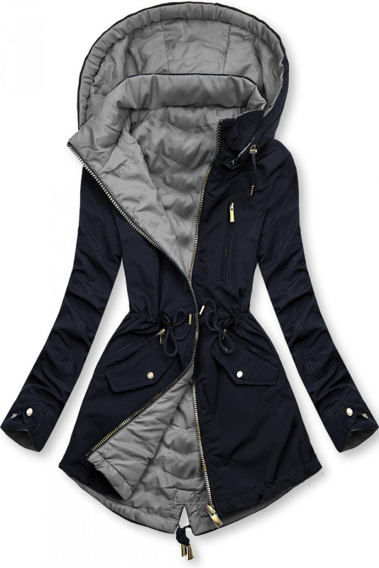 Wende-Parka mit Kapuze dunkelblau/grau