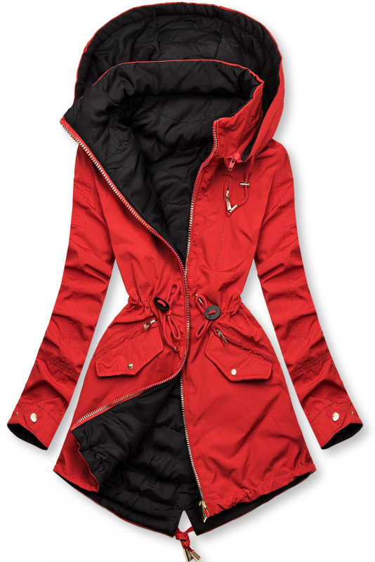 Wende-Parka mit Kapuze rot/schwarz