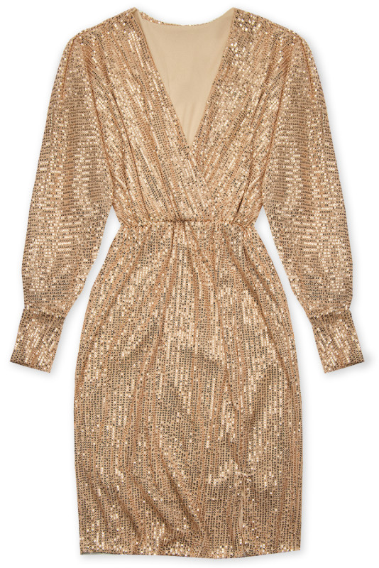 Pailletten Kleid mit V-Ausschnitt Beige