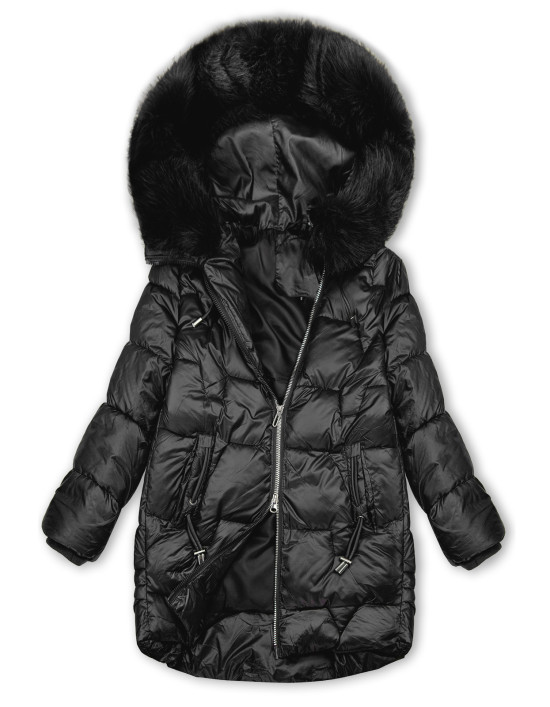Winterjacke mit Fell, halbglänzend, Schwarz