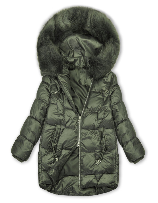 Winterjacke mit Fell, halbglänzend, Grün