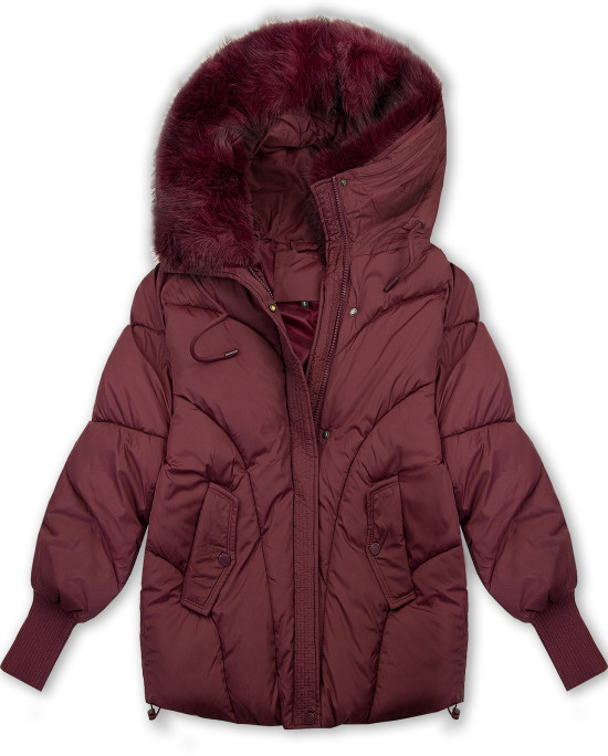 Damen-Winterjacke mit Strickbündchen Bordeauxrot