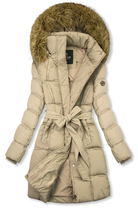Winterjacke mit Gürtel Beige