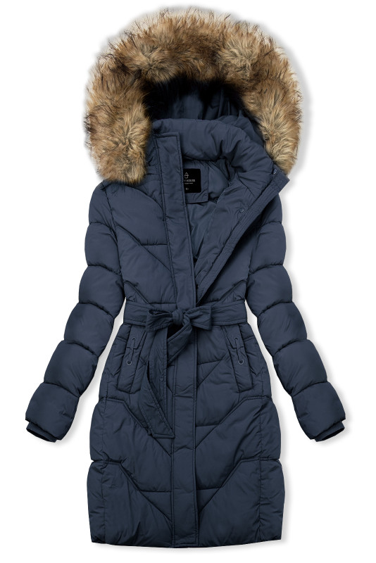 Elegante Winterjacke mit Kunstfell, Dunkelblau