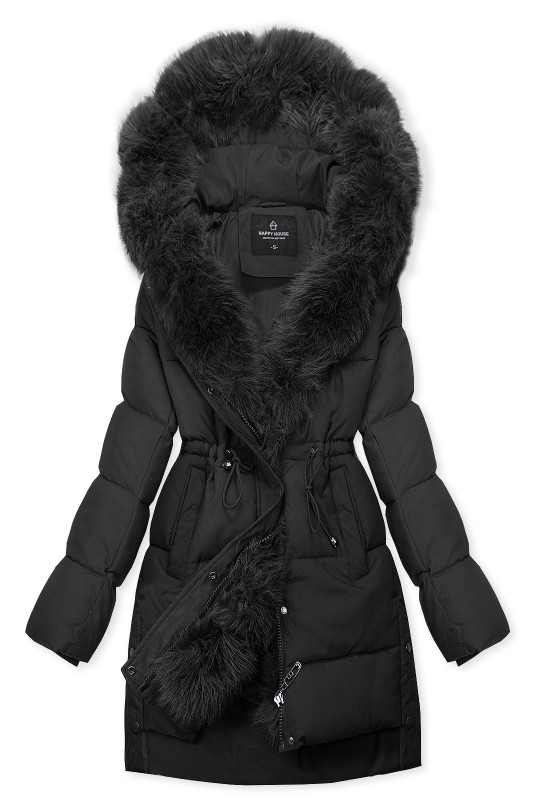 Damen-Winterjacke mit abnehmbarem Kunstfell Schwarz