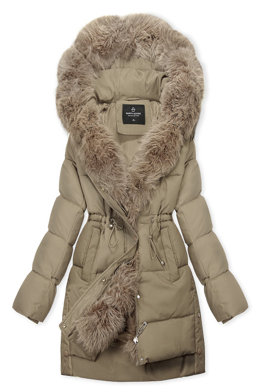 Damen-Winterjacke mit abnehmbarem Kunstfell Beige
