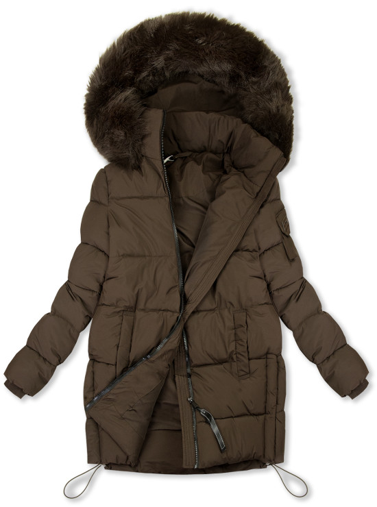 Braune Steppjacke mit Kunstpelz